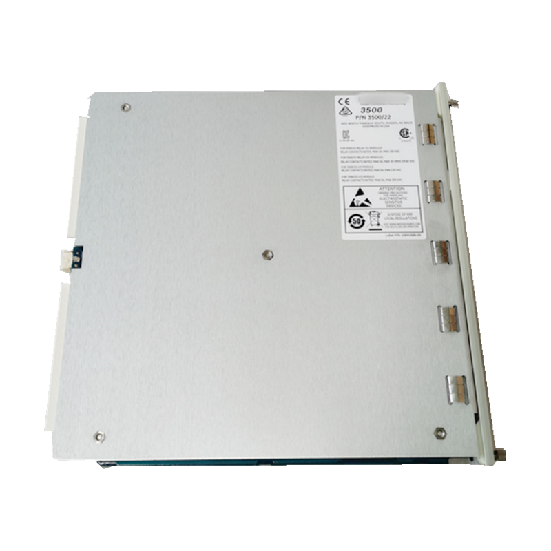 Close-up of the communication interfaces of the Bently Nevada 3500/20 module: RS232 RS422.