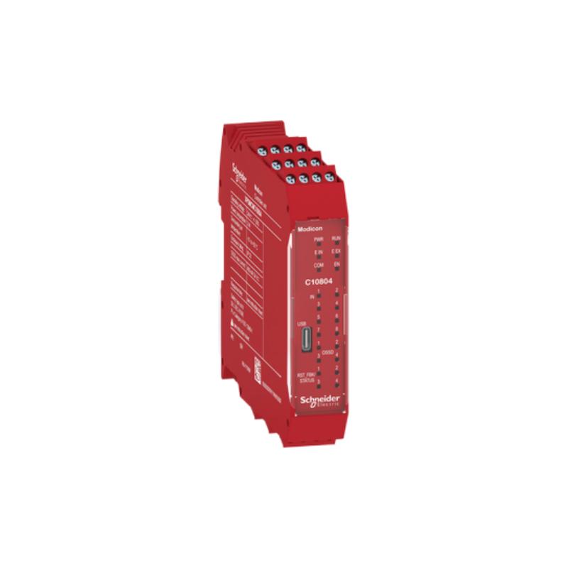 Schneider XPSMCMC10804 Safety Controller CPU, Red Casing, 8 Safety Inputs, 4 OSSD Outputs, Screw Terminals